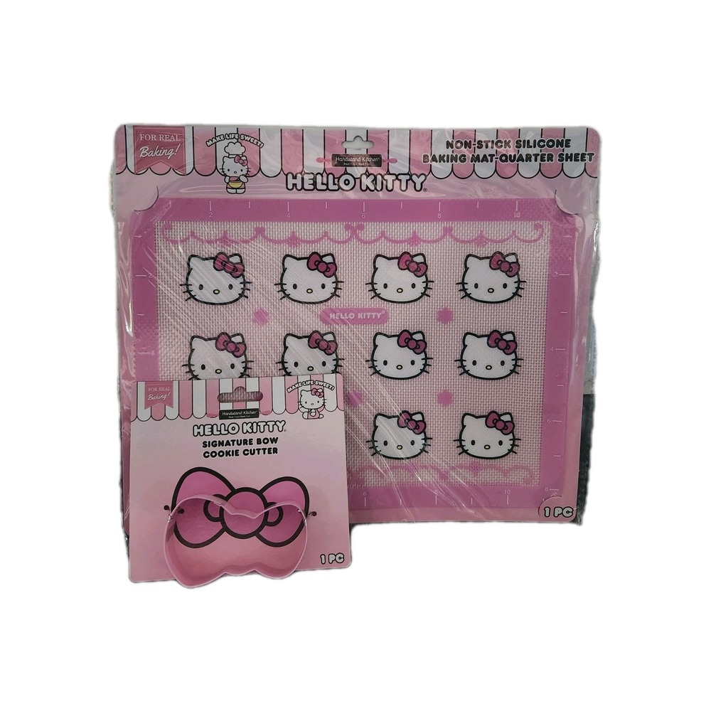 Hello Kitty Non Stick Silicone Baking Mat with Signature Bow Cookie Cutter New